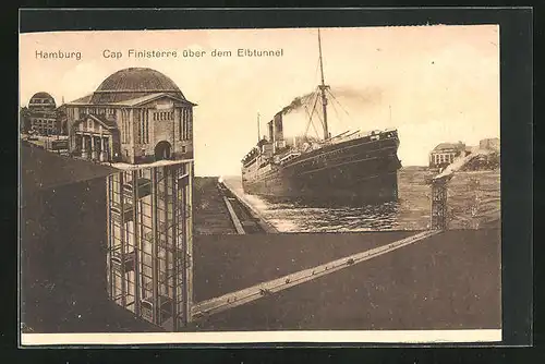 AK Hamburg, Passagierschiff Cap Finisterre über dem Elbtunnel
