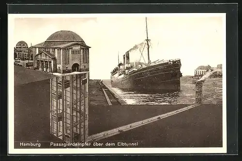 AK Hamburg, Passagierschiff Cap Finisterre über dem Elbtunnel