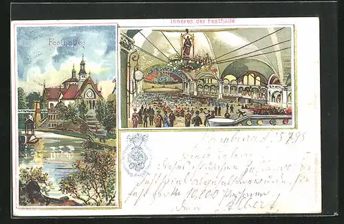 Lithographie Hamburg, IX. Deutsches Turnfest 1898, Festhalle, Innenansicht