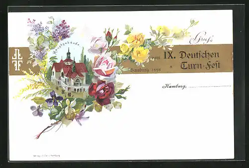 Lithographie Hamburg, IX. Deutsches Turnfest 1898, Hauptgebäude