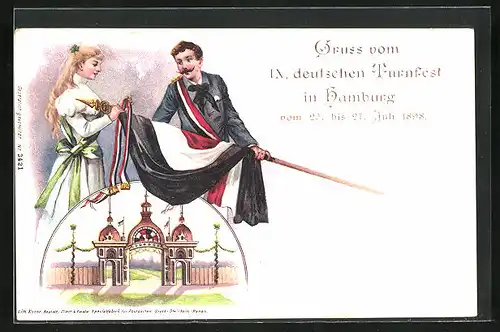 Lithographie Hamburg, IX. Deutsches Turnfest 1898, Haupteingang