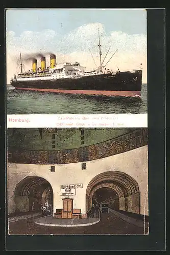 AK Hamburg, Passagierschiff Cap Polonio über dem Elbtunnel