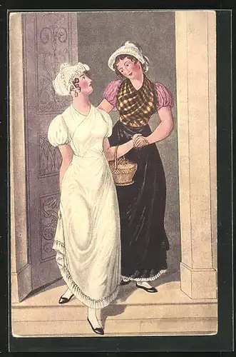 Künstler-AK Hamburg, Volksfest Märzfeier 1913, Hausmädchen und Näherin in Kleidern des 19. Jahrhunderts