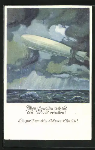 Künstler-AK Otto Amtsberg: Zeppelin über dem Meer