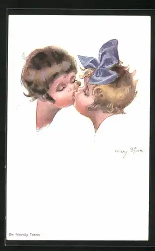 Künstler-AK Chicky Spark: Kinder bei ihrem ersten Kuss