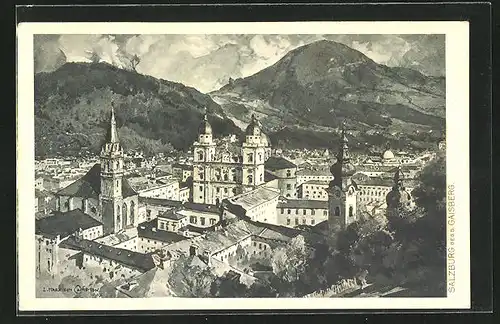 Künstler-AK Edward Harrison Compton: Salzburg, Ortsansicht gegen den Gaisberg