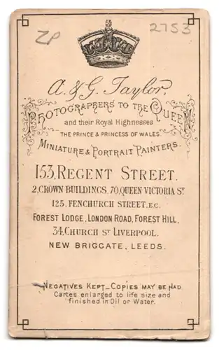 Fotografie A. & G. Taylor, Leeds, 153 Regent St. W., Portrait stattlicher Herr mit Vollbart