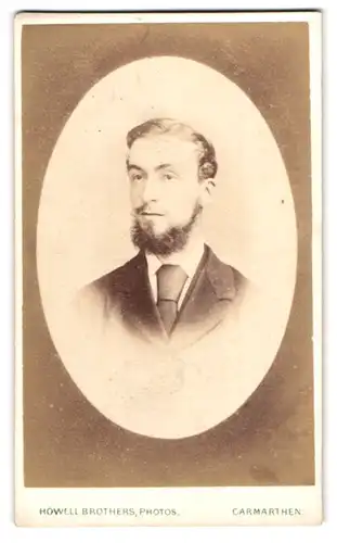 Fotografie Howell Brothers, Carmarthen, Portrait charmanter junger Mann mit Bart und Krawatte im Jackett