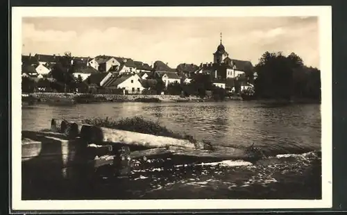 AK Týn nad Vltavou, Ortsansicht vom Wasser aus gesehen