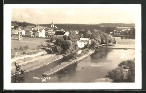 AK Týn n. Vlt., Ortsansicht aus der Vogelschau