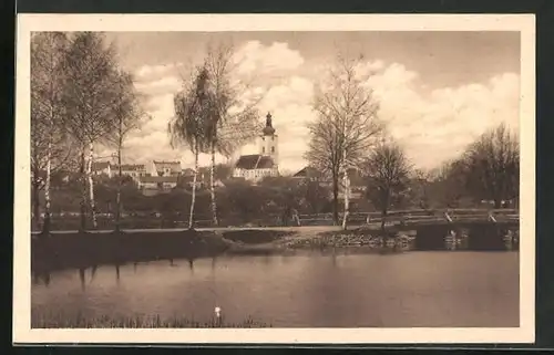 AK Veselí n. Luz., Blick zur Kirche