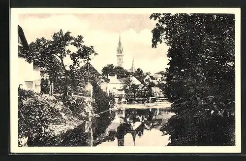 AK Tschaslau / Caslav, Ortspartie, Blick zur Kirche