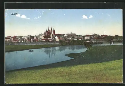 AK Kolin, Panorama vom Fluss aus gesehen