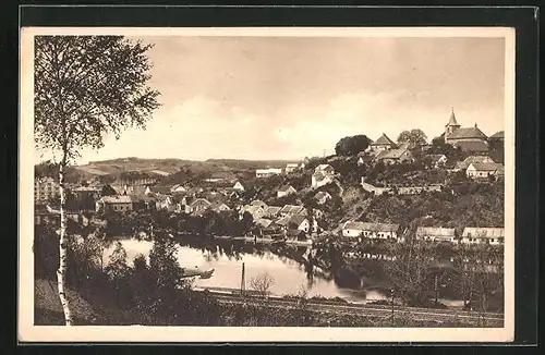 AK Týnec nad Labem, Ortsansicht aus der Vogelschau