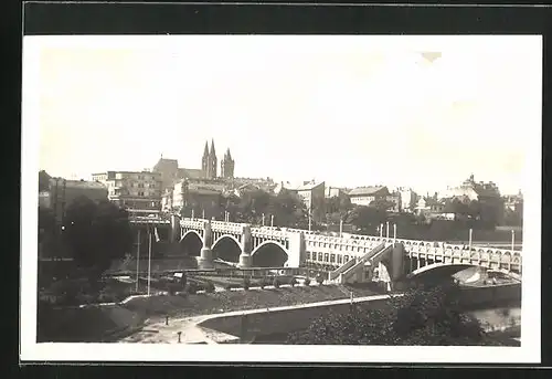 AK Kolin, Ortspartie mit Brücke aus der Vogelschau