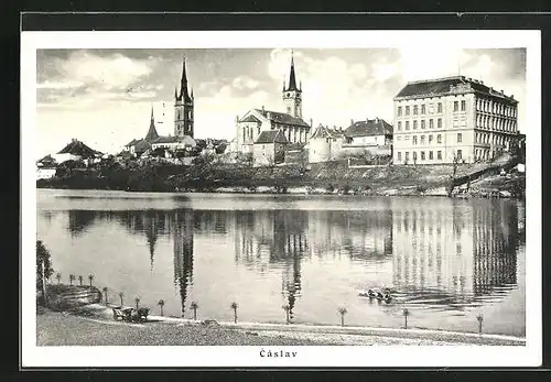 AK Tschaslau / Caslav, Panorama vom Fluss aus gesehen