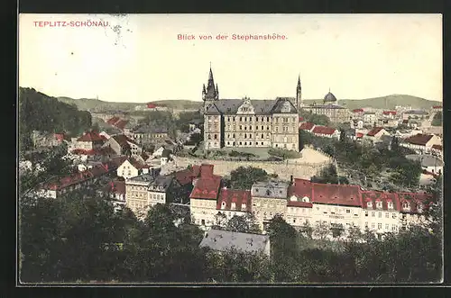 AK Teplitz Schönau / Teplice, Ortsansicht aus der Vogelschau