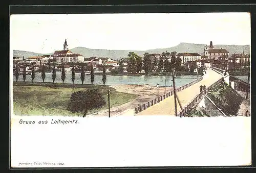 AK Leitmeritz / Litomerice, Ortspartie mit Brücke