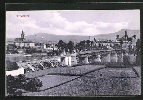 AK Leitmeritz / Litomerice, Blick zur Brücke