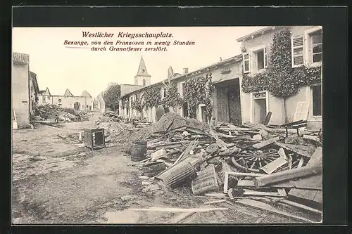 AK Bezange, Zerstörte Strassenpartie, westlicher Kriegsschauplatz