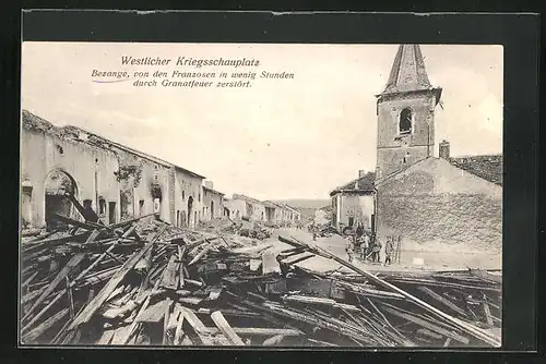 AK Bezange, Zerstörte Strassenpartie, westlicher Kriegsschauplatz