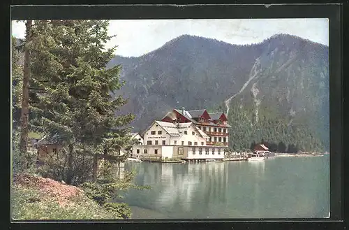 AK Breitenwang, Plansee mit Hotel Forelle