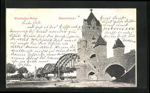AK Wiesbaden, Partie an der Kaiserbrücke