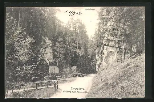 AK Elgersburg, Eingang zum Körnbachtal mit Goethefelsen