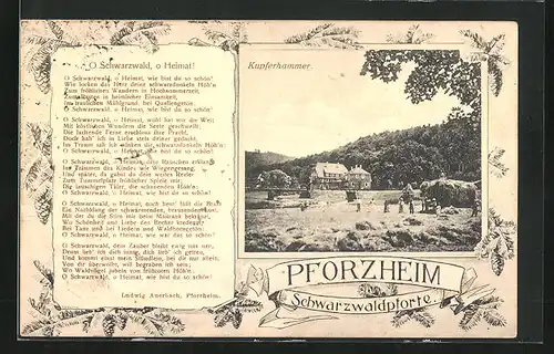 Passepartout-AK Pforzheim, Gasthaus Kupferhammer, Lied: O Schwarzwald...