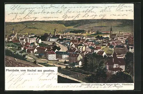 AK Pforzheim, Panorama vom Hachel aus gesehen
