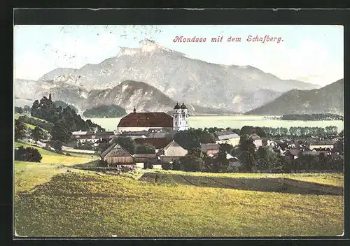 AK Mondsee, Totalansicht mit dem Schafberg