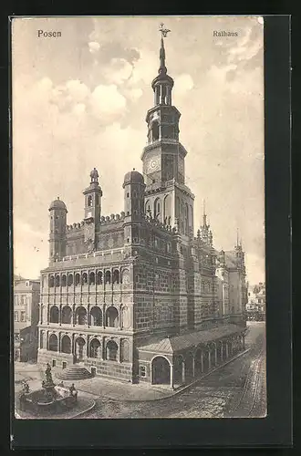 AK Posen / Poznan, Brunnen am Rathaus