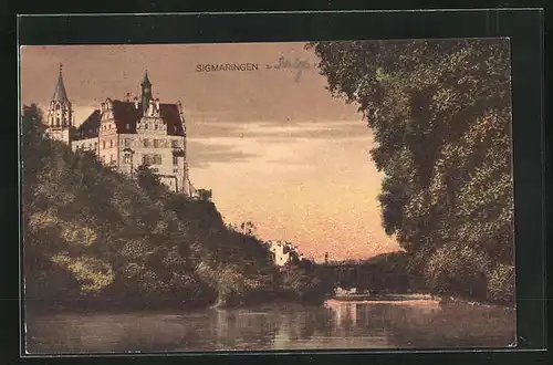 AK Sigmaringen, Schloss vom Wasser gesehen