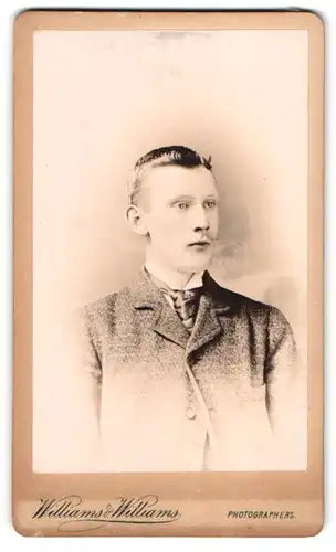 Fotografie Williams & Williams, Swansea, 208 High St., Portrait charmanter junger Mann mit Krawatte im Jackett