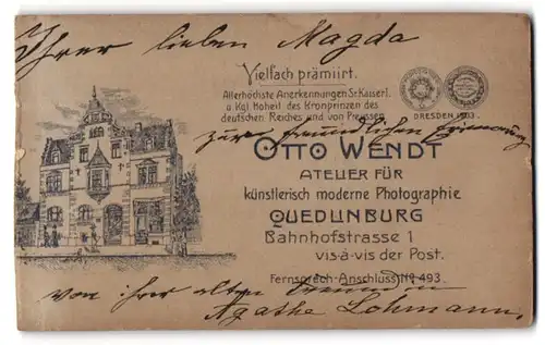 Fotografie Otto Wendt, Quedlinburg, Bahnhofstr. 1, Ansicht Quedlinburg, Gebäude des Fotografen