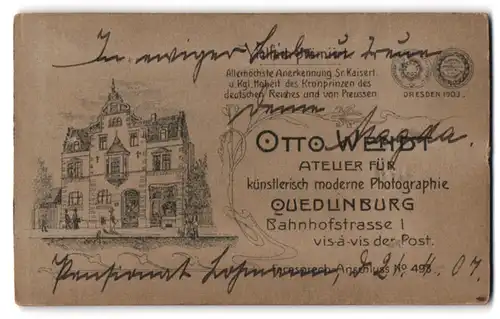 Fotografie Otto Wendt, Quedlinburg, Bahnhofstr. 1, Ansicht Quedlinburg, Gebäude des Fotografen von aussen