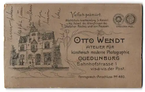Fotografie Otto Wendt, Quedlinburg, Bahnhofstr. 1, Ansicht Quedlinburg, Gebäude des Fotografen