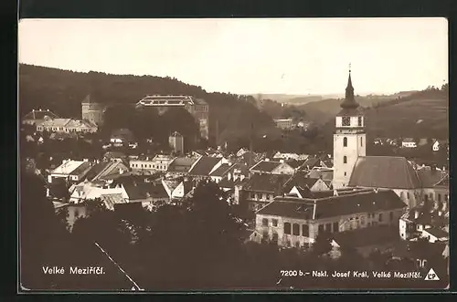 AK Velké Mezirící, Ortsansicht aus der Vogelschau