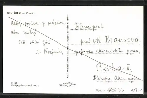 AK Bystrice nad Pernstejnem, Ortsansicht aus der Vogelschau