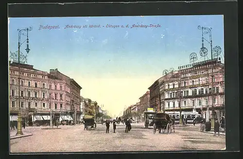 AK Budapest, Oktogon a. d. Andrassy-Strasse