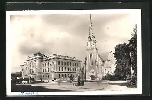 AK Sumperk, Ortspartie mit Kirche