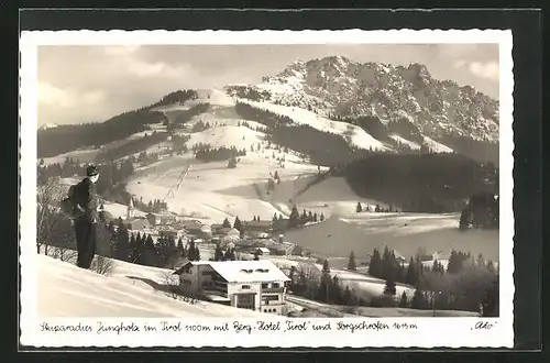 AK Jungholz, Ortsansicht mit Berg-Hotel Tirol und Sorgschrofen