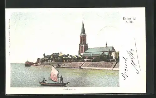 AK Emmerich a. Rhein, Rheinpartie mit Blick zur Kirche