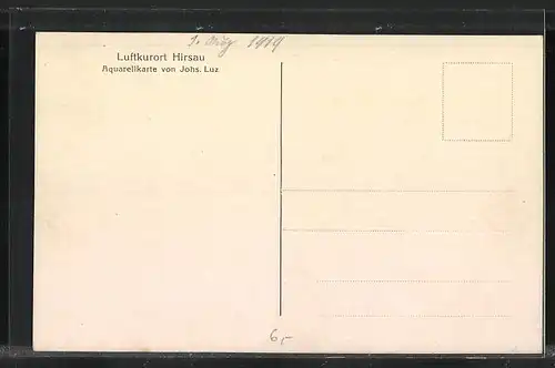 Künstler-AK Hirsau, Aquarellkarte von Johs. Luz, Ortstotale mit Blick in das Tal