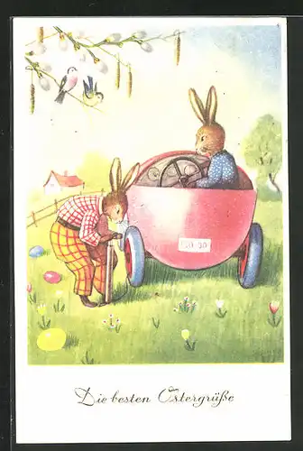 AK Osterhase, Hasen in einem Auto aus einer Eierschale