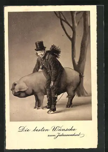 AK Schornsteinfeger, Grüsse zum Jahreswechsel, mit einem Schwein