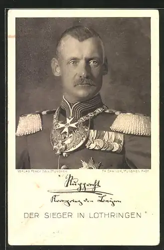 AK Kronprinz Rupprecht von Bayern, Portrait des Siegers in Lothringen in Uniform mit Orden