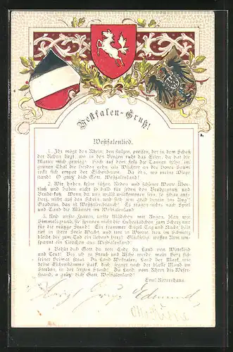 AK Wappen, Adler und Pferd mit Landesfarben