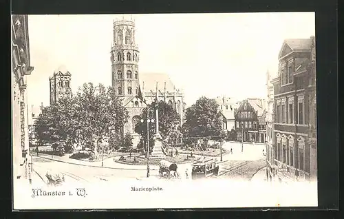 AK Münster i. W., Marienplatz mit Strassenbahn