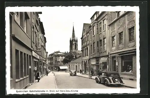 AK Euskirchen, Bahnhofstrasse m. Blick auf Herz-Jesu-Kirche